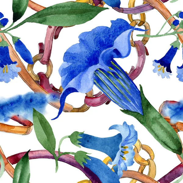 Блакитна бругмансія квіткові ботанічні квіти. Набір ілюстрацій для акварельного фону. Безшовний візерунок тла . — стокове фото