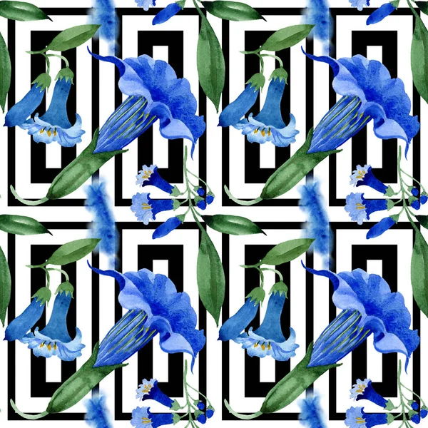 Blumige botanische Blüten aus Brugmansia. Aquarell Hintergrundillustration Set. nahtloses Hintergrundmuster. — Stockfoto