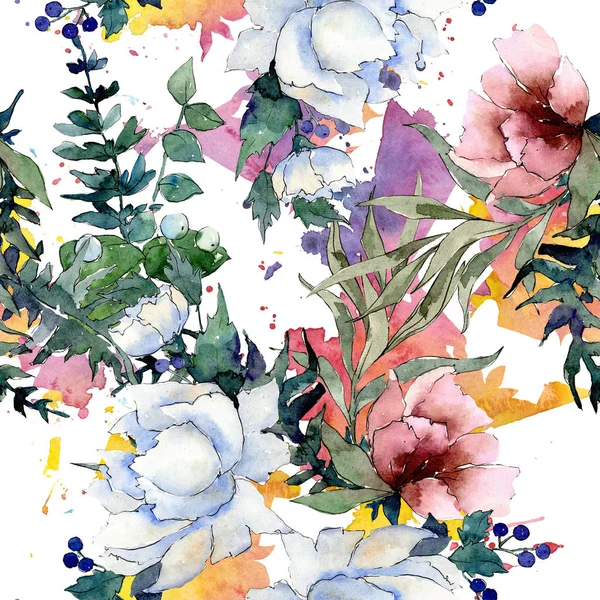 Bouquet floral de fleurs botaniques. Ensemble d'illustration de fond aquarelle. Modèle de fond sans couture . — Photo