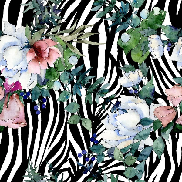 Buket çiçek botanik çiçekler. Suluboya arka plan illüstrasyon küme. Sorunsuz arka plan deseni.