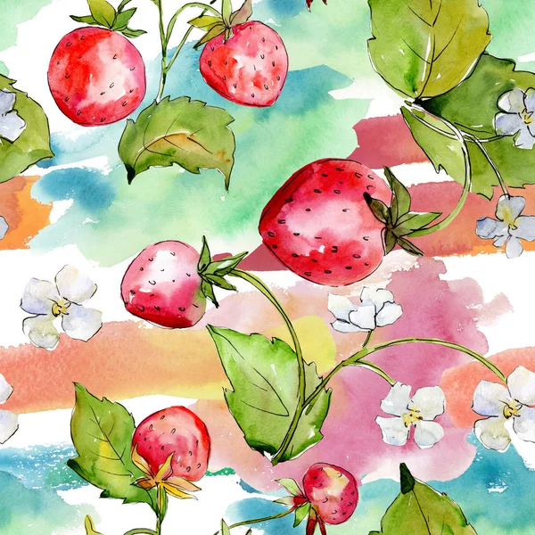 Fraise alimentation saine. Ensemble d'illustration de fond aquarelle. Modèle de fond sans couture . — Photo