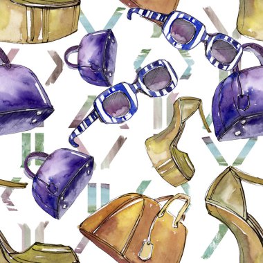 Bir suluboya stil izole öğesi moda kroki. Suluboya resim ayarlayın. Sorunsuz arka plan deseni.