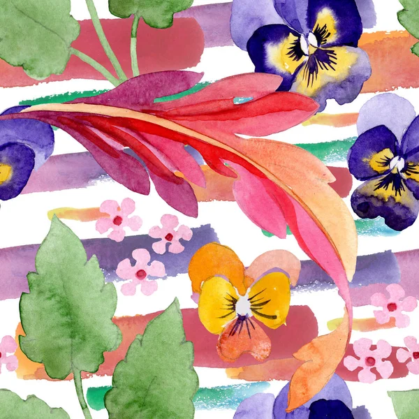 Орнамент з місіями квіткових ботанічних квітів. Набір ілюстрацій для акварельного фону. Безшовний візерунок тла . — стокове фото