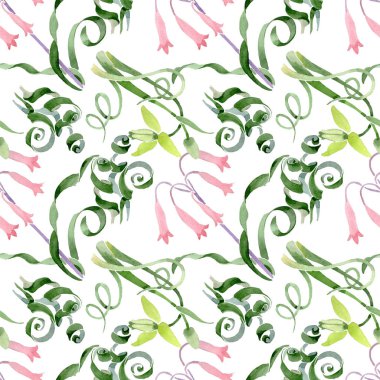 Albuca canadensis çiçek botanik çiçekler. Suluboya arka plan seti. Kesintisiz arka plan deseni.