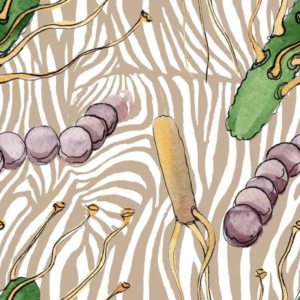 Microbio o germen ahogan la mano ilustración. Conjunto de ilustración de fondo acuarela. Patrón de fondo sin costuras . — Foto de Stock