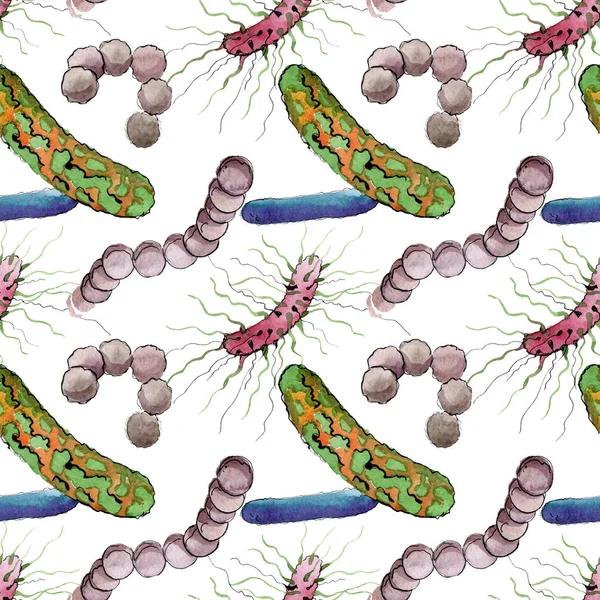 Microbe or germ hand drown illustration. Watercolor background illustration set. Seamless background pattern.