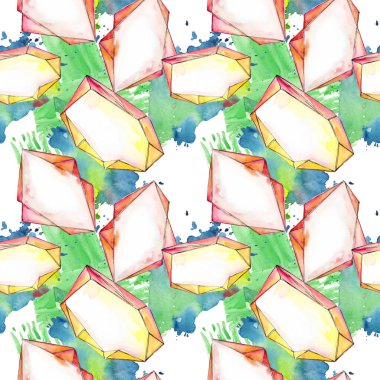 Renkli elmas taş takı mineraller. Suluboya kristal taş arka plan ayarlayın. Sorunsuz arka plan deseni.