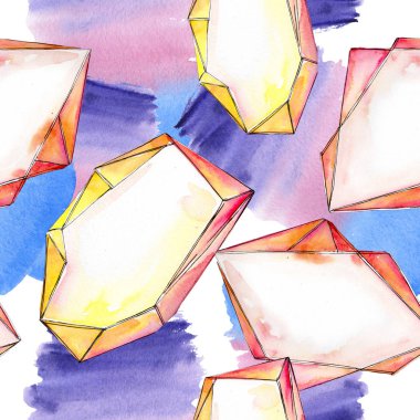 Renkli elmas taş takı mineraller. Suluboya kristal taş arka plan ayarlayın. Sorunsuz arka plan deseni.