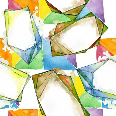 Renkli elmas taş takı mineraller. Suluboya kristal taş arka plan ayarlayın. Sorunsuz arka plan deseni.