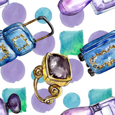 Moda kroki glamour çizimde bir suluboya stil izole öğesi. Sorunsuz arka plan deseni.