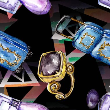 Moda kroki glamour çizimde bir suluboya stil izole öğesi. Sorunsuz arka plan deseni.