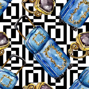 Moda kroki glamour çizimde bir suluboya stil izole öğesi. Sorunsuz arka plan deseni.