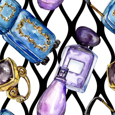 Moda kroki glamour çizimde bir suluboya stil izole öğesi. Sorunsuz arka plan deseni.