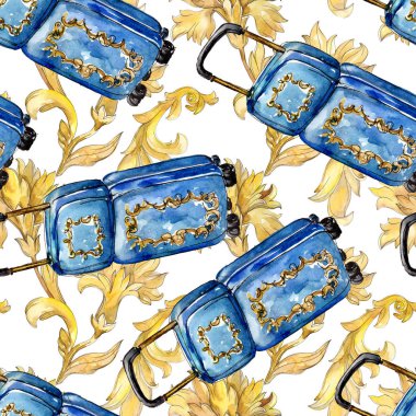 Moda kroki glamour çizimde bir suluboya stil izole öğesi. Sorunsuz arka plan deseni.