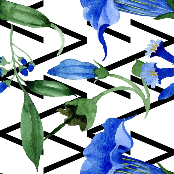 Fleurs botaniques florales de brugmansia bleue. Ensemble d'illustration de fond aquarelle. Modèle de fond sans couture . — Photo