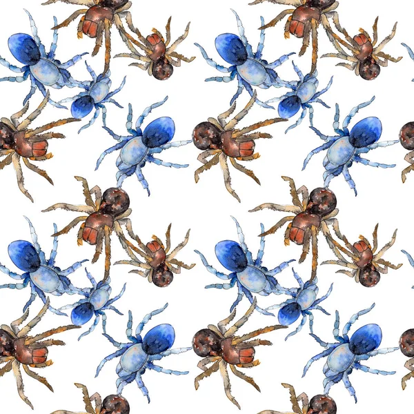 Exotic tarantula spider wild insect. Watercolor background illustration set. Seamless background pattern. — Stock Photo, Image