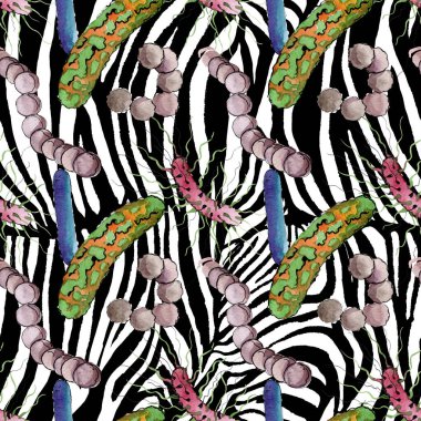 Mikrop veya mikrop el boğma illüstrasyon. Suluboya arka plan illüstrasyon seti. Kesintisiz arka plan deseni.