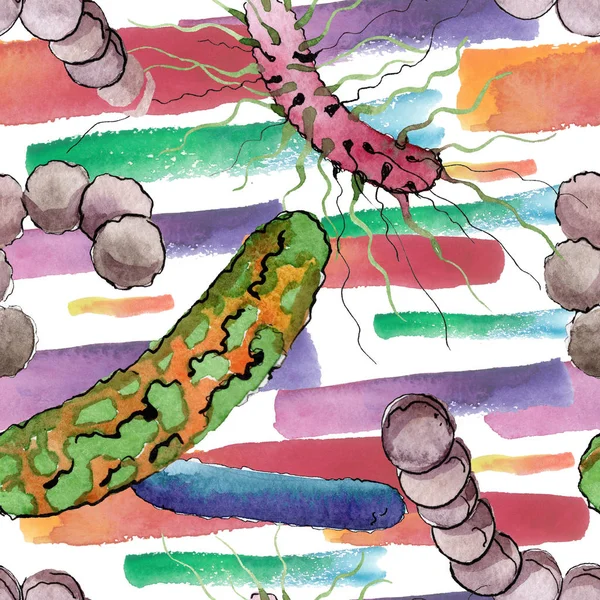 Microbio o germen ahogan la mano ilustración. Conjunto de ilustración de fondo acuarela. Patrón de fondo sin costuras . — Foto de Stock