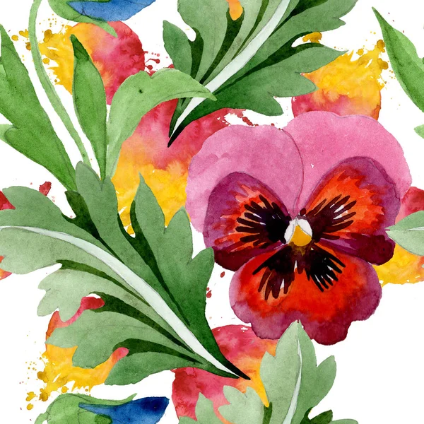 Viyola çiçek botanik çiçekleri ile süs. Suluboya arka plan illüstrasyon seti. Kesintisiz arka plan deseni. — Stok fotoğraf