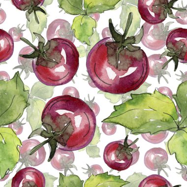 Domates taze sağlıklı gıda. Suluboya arka plan illüstrasyon seti. Kesintisiz arka plan deseni.