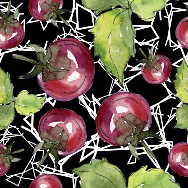 Domates taze sağlıklı gıda. Suluboya arka plan illüstrasyon seti. Kesintisiz arka plan deseni.