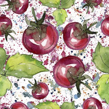 Domates taze sağlıklı gıda. Suluboya arka plan illüstrasyon seti. Kesintisiz arka plan deseni.