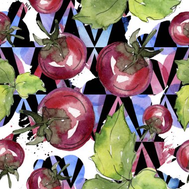 Domates taze sağlıklı gıda. Suluboya arka plan illüstrasyon seti. Kesintisiz arka plan deseni.