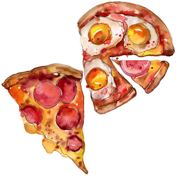 Fast food itallian pizza lezzetli yemek. Suluboya arka plan illüstrasyon seti. İzole fast food illüstrasyon elemanı. — Stok fotoğraf