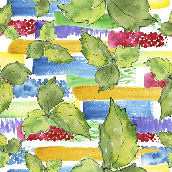 La albahaca verde deja alimentos frescos y saludables. Conjunto de ilustración de fondo acuarela. Patrón de fondo sin costuras . — Foto de Stock