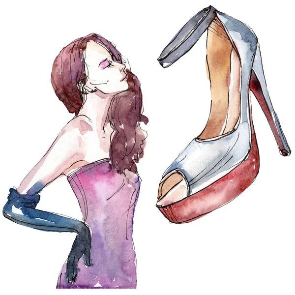 Fashionable sketch glamour illustration in a watercolor style isolated element. Watercolour background set. — Stock Photo, Image