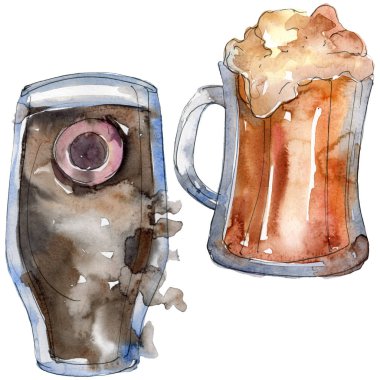 Alkollü bar parti kokteyl içeceği. Suluboya arka plan illüstrasyon seti. İzole içecekler illüstrasyon elemanı.