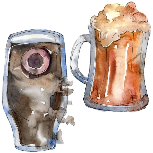 Alkollü bar parti kokteyl içeceği. Suluboya arka plan illüstrasyon seti. İzole içecekler illüstrasyon elemanı.