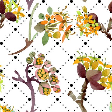 Cornus mas çiçek botanik çiçekler. Suluboya arka plan illüstrasyon seti. Kesintisiz arka plan deseni.