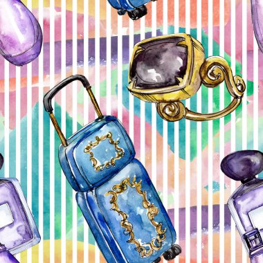 Moda kroki glamour çizimde bir suluboya stil izole öğesi. Sorunsuz arka plan deseni.