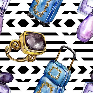 Moda kroki glamour çizimde bir suluboya stil izole öğesi. Sorunsuz arka plan deseni.