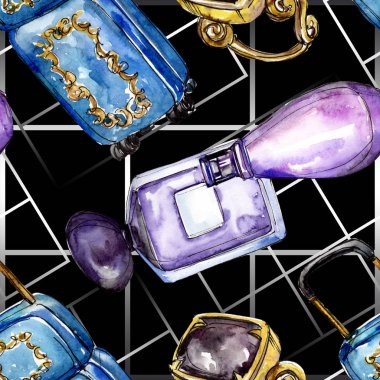 Moda kroki glamour çizimde bir suluboya stil izole öğesi. Sorunsuz arka plan deseni.