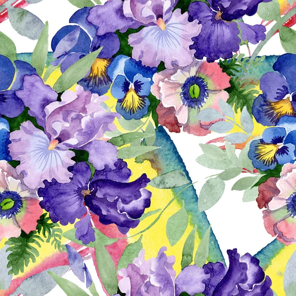 Ramo de flores botánicas florales. Conjunto de ilustración de fondo acuarela. Patrón de fondo sin costuras . — Foto de Stock