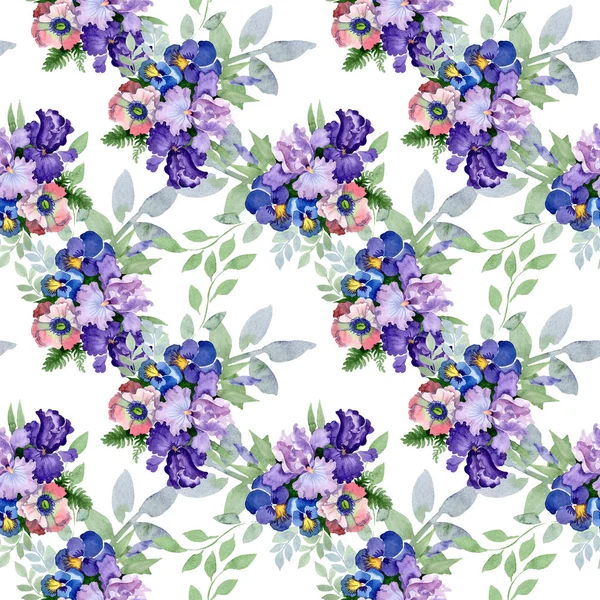 Bouquet floral botanical flowers. Watercolor background illustration set. Seamless background pattern. — Stock Photo, Image