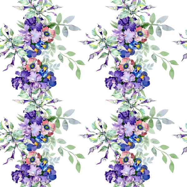 Bouquet floral botanical flowers. Watercolor background illustration set. Seamless background pattern. — Stock Photo, Image