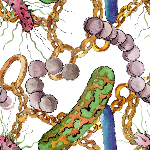 Microbio o germen ahogan la mano ilustración. Conjunto de ilustración de fondo acuarela. Patrón de fondo sin costuras . — Foto de Stock