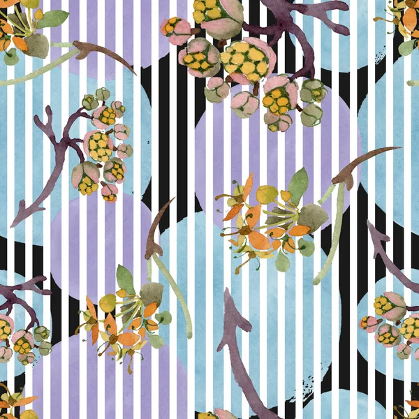 Cornus mas bloemen botanische bloemen. Aquarel achtergrond illustratie instellen. Naadloos achtergrond patroon. — Stockfoto