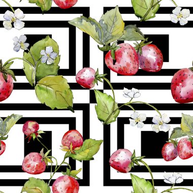 Çileksağlıklı yemek. Suluboya arka plan illüstrasyon seti. Kesintisiz arka plan deseni.