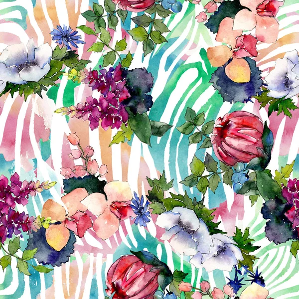 Bouquet floral de fleurs botaniques. Ensemble d'illustration de fond aquarelle. Modèle de fond sans couture . — Photo