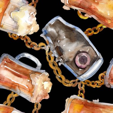 Alkollü bar parti kokteyl içeceği. Suluboya arka plan izole illüstrasyon seti. Kesintisiz arka plan deseni.