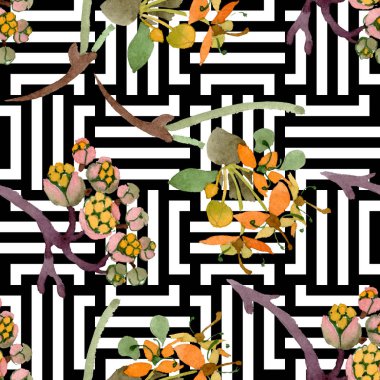 Cornus mas çiçek botanik çiçekler. Suluboya arka plan illüstrasyon seti. Kesintisiz arka plan deseni.