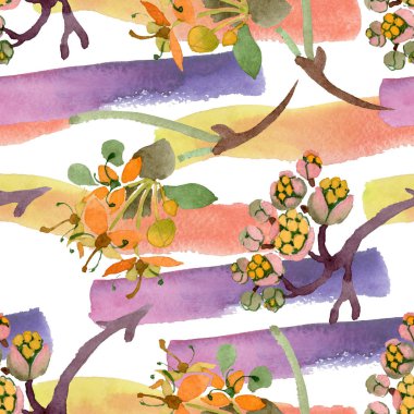 Cornus mas çiçek botanik çiçekler. Suluboya arka plan illüstrasyon seti. Kesintisiz arka plan deseni.