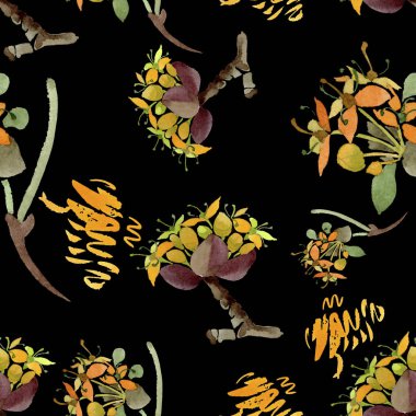 Cornus mas çiçek botanik çiçekler. Suluboya arka plan illüstrasyon seti. Kesintisiz arka plan deseni.