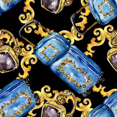 Moda kroki glamour çizimde bir suluboya stil izole öğesi. Sorunsuz arka plan deseni.