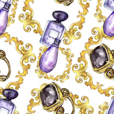 Moda kroki glamour çizimde bir suluboya stil izole öğesi. Sorunsuz arka plan deseni.