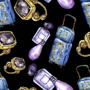 Moda kroki glamour çizimde bir suluboya stil izole öğesi. Sorunsuz arka plan deseni.